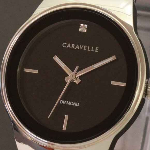 Caravelle Ladies Watch By Bulova Black Dial Diamond 12:00 Stainless 30mm